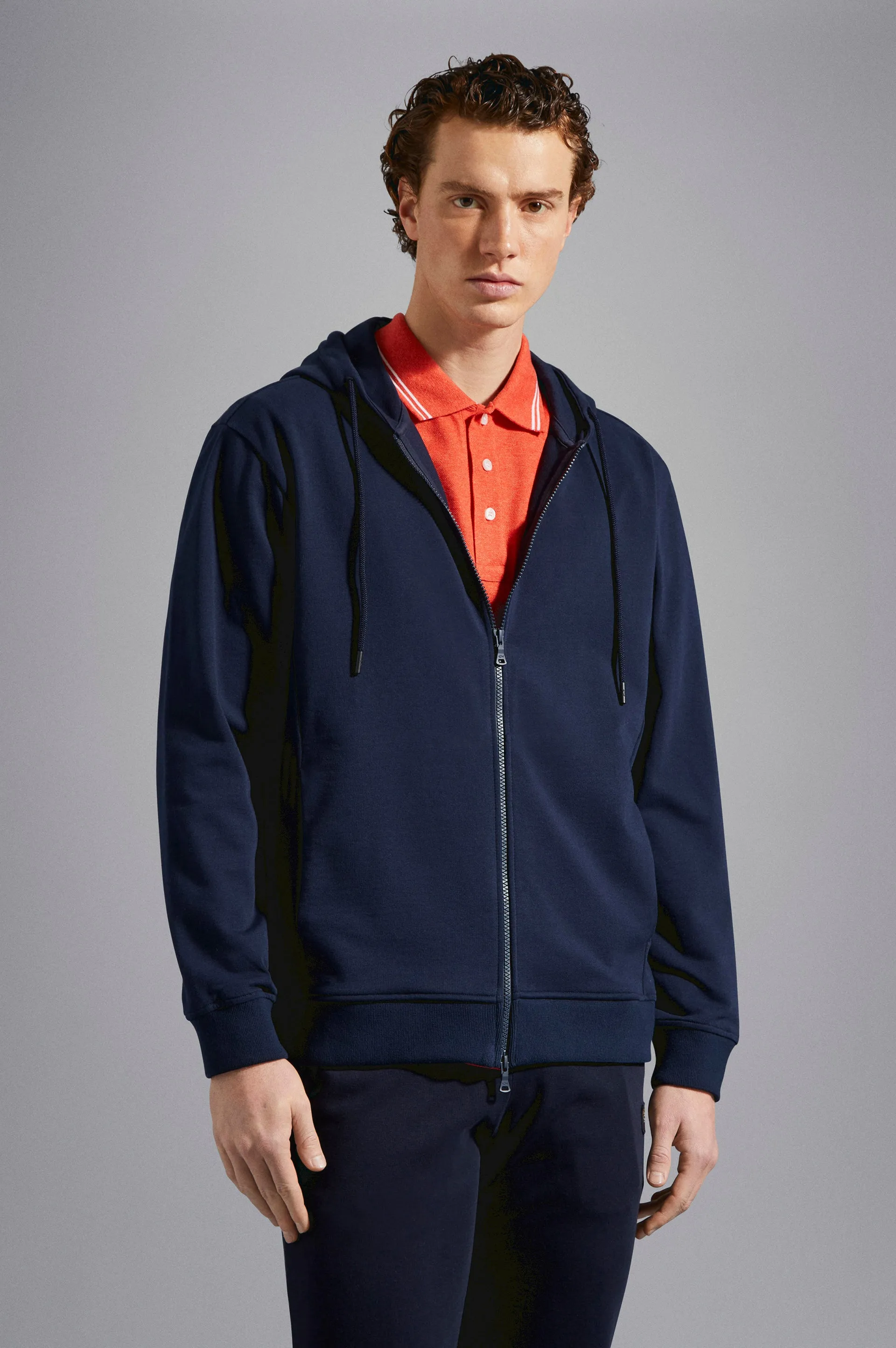 Organic Cotton Full Zip Hoodie with Iconic Badge in Navy