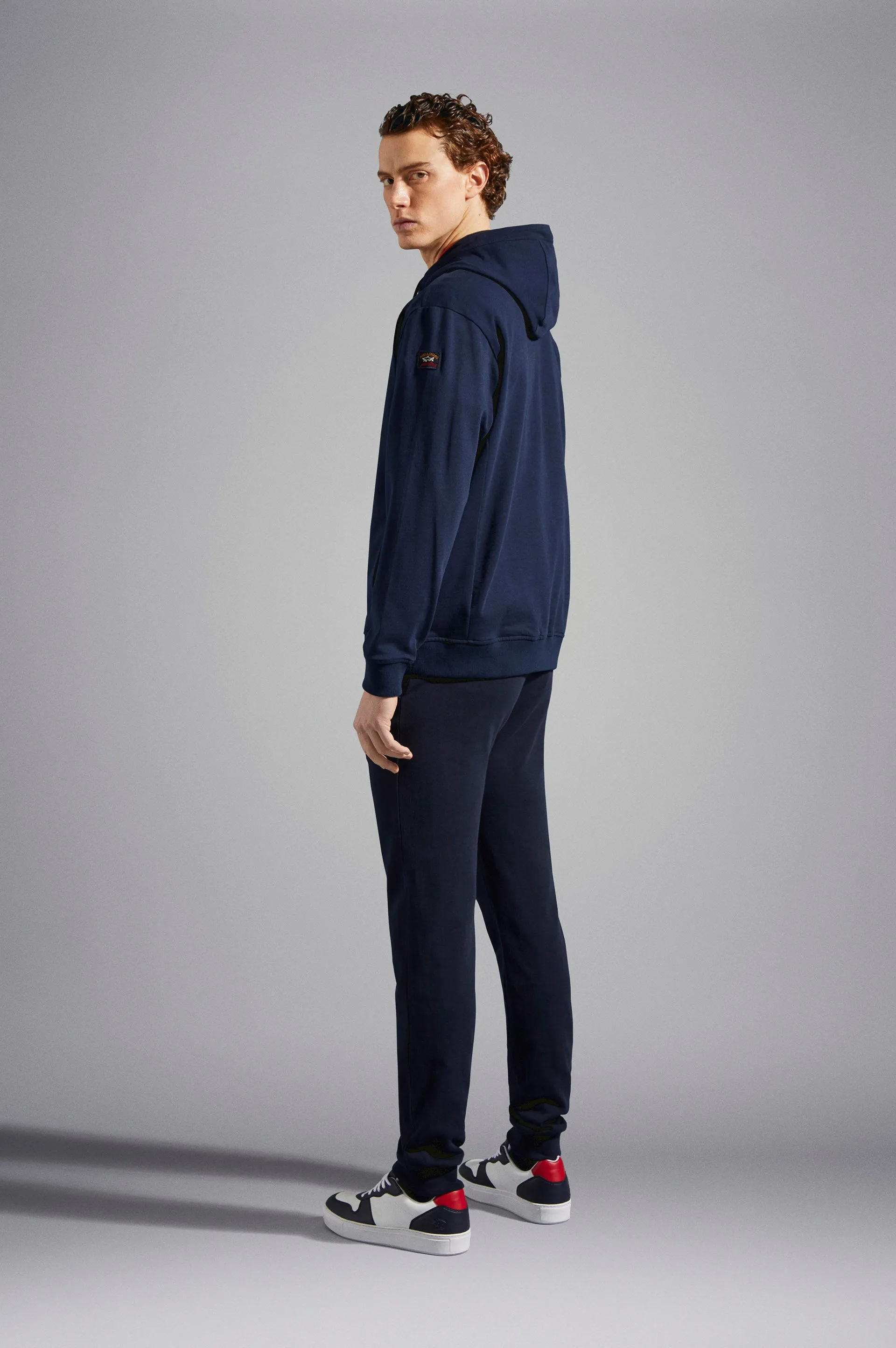 Organic Cotton Full Zip Hoodie with Iconic Badge in Navy