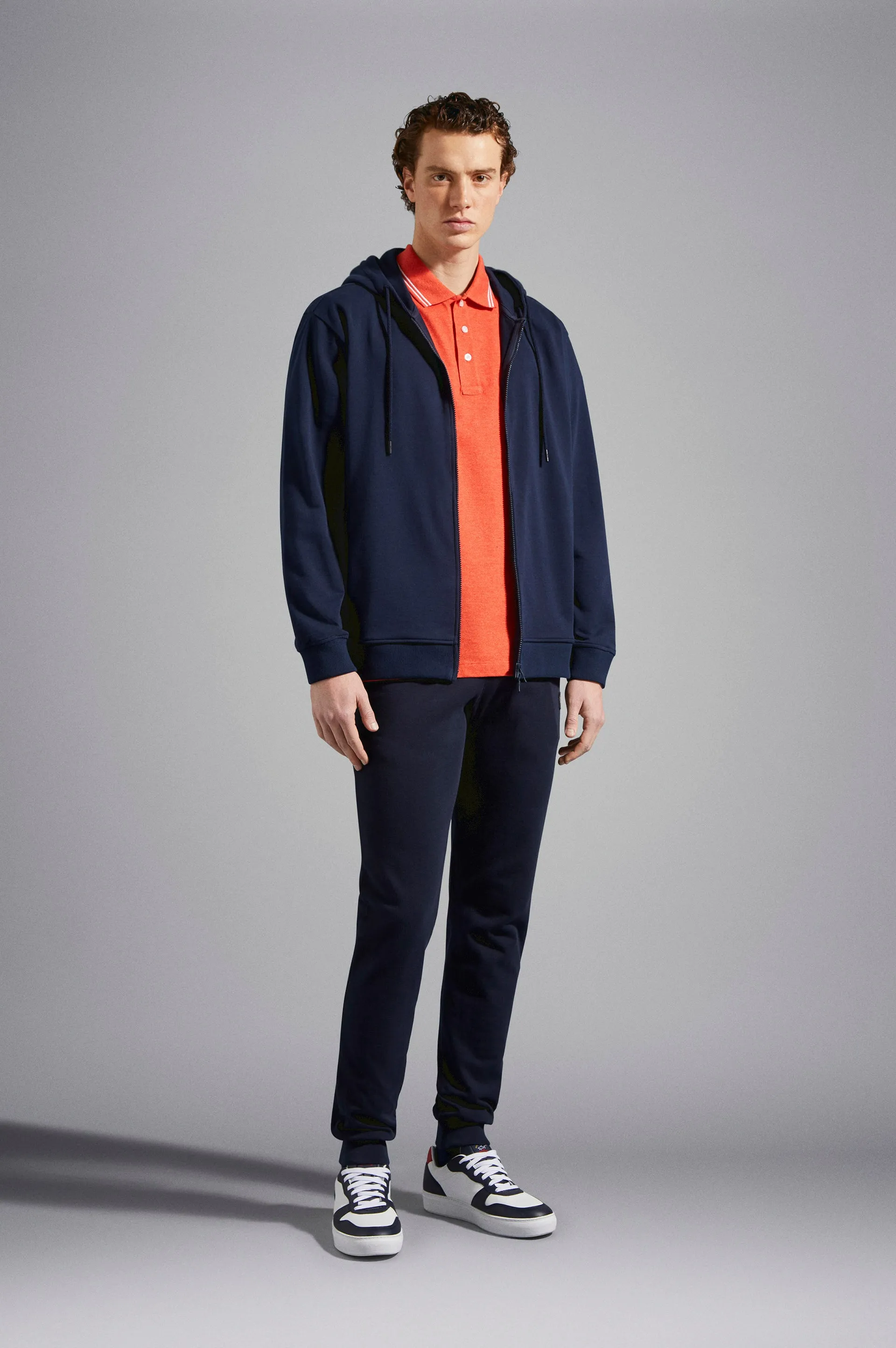 Organic Cotton Full Zip Hoodie with Iconic Badge in Navy