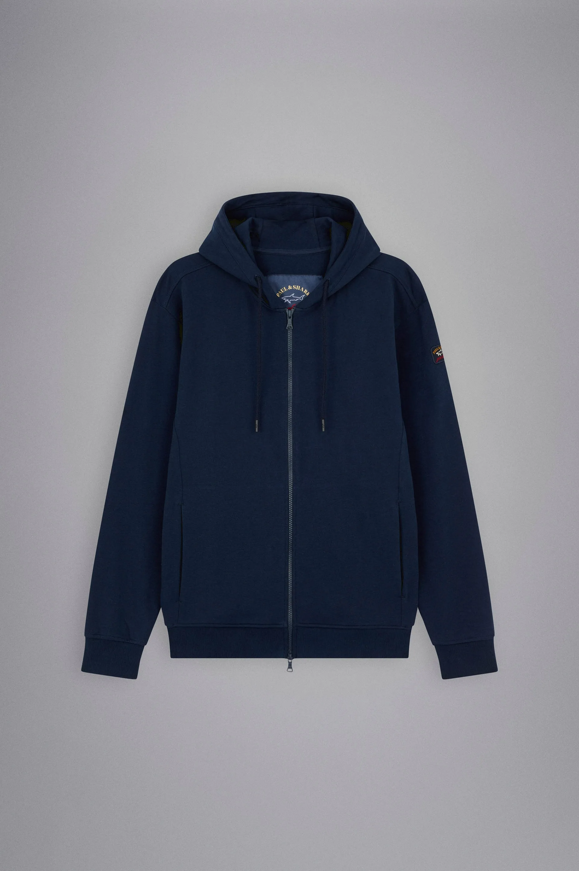 Organic Cotton Full Zip Hoodie with Iconic Badge in Navy