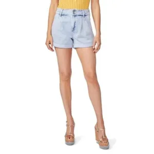 PAIGE Beth Pleated High Rise Waist Shorts Sherry Light Wash Cuffed Denim NWT 33