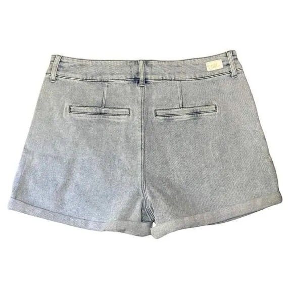 PAIGE Beth Pleated High Rise Waist Shorts Sherry Light Wash Cuffed Denim NWT 33