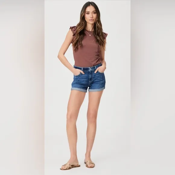 Paige jimmy jimmy 5 pocket cuffed hem denim shorts, size 25.