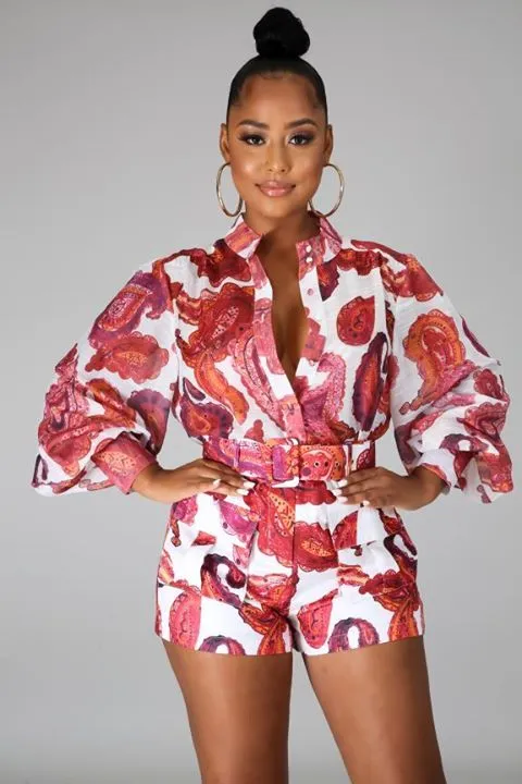 Paisley Print Button Short Set