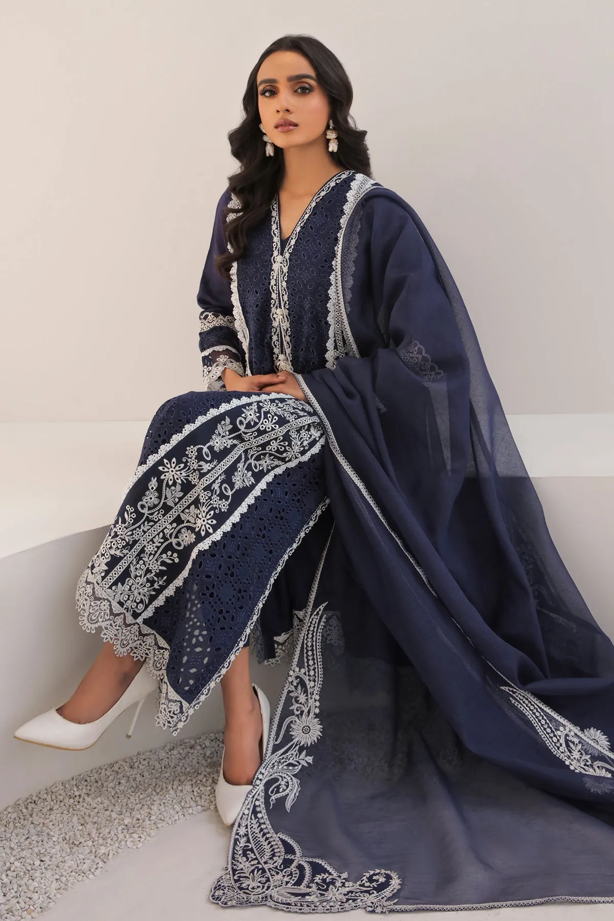 Pakistani Blue Long Kameez Capri Party Wear