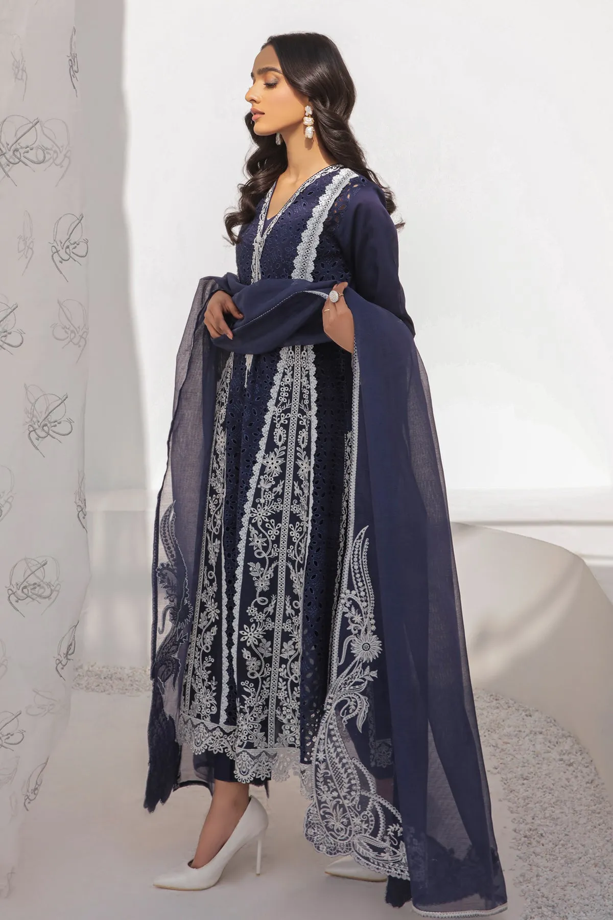 Pakistani Blue Long Kameez Capri Party Wear
