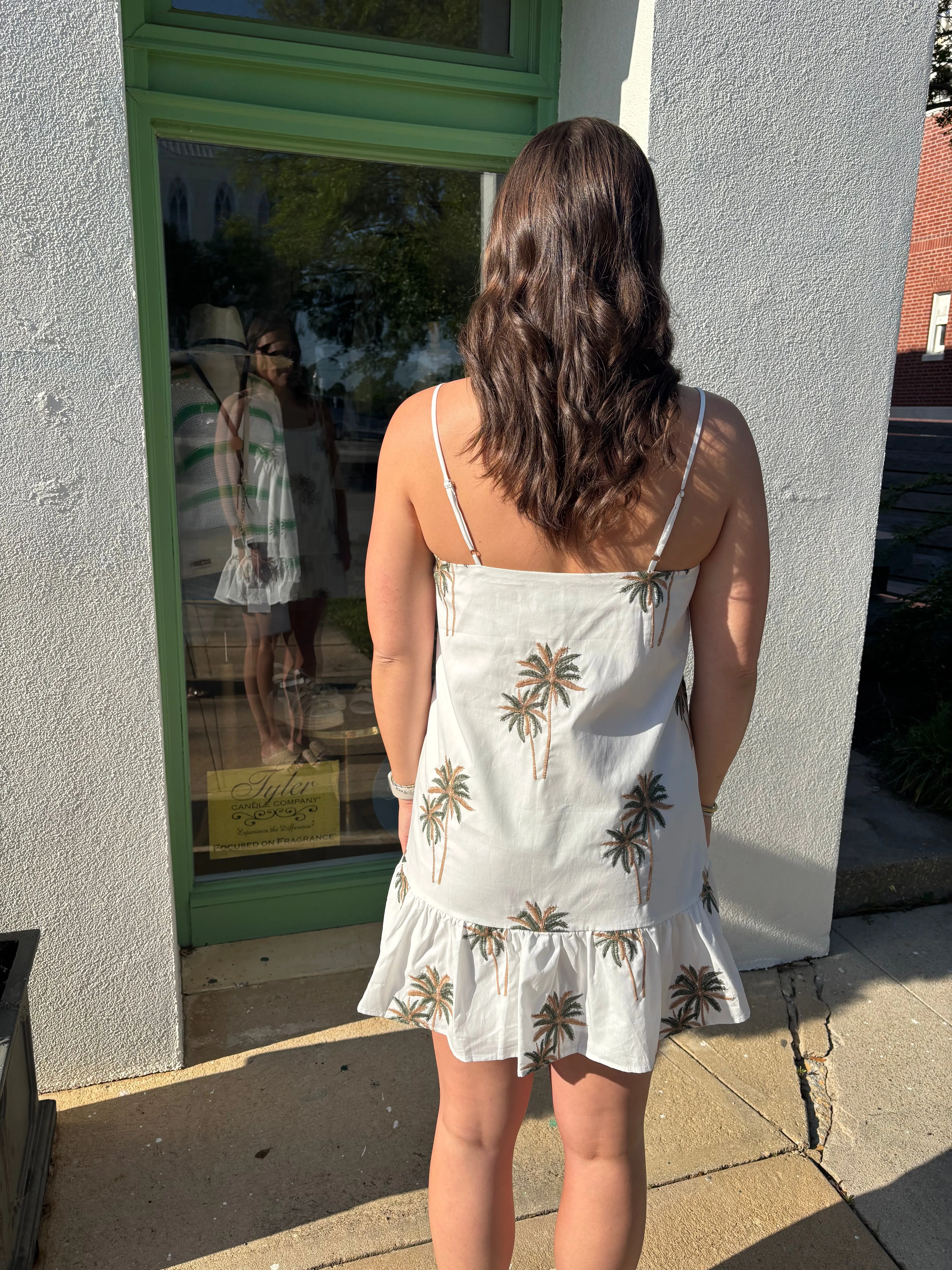 Palm Embroidered Mini Dress