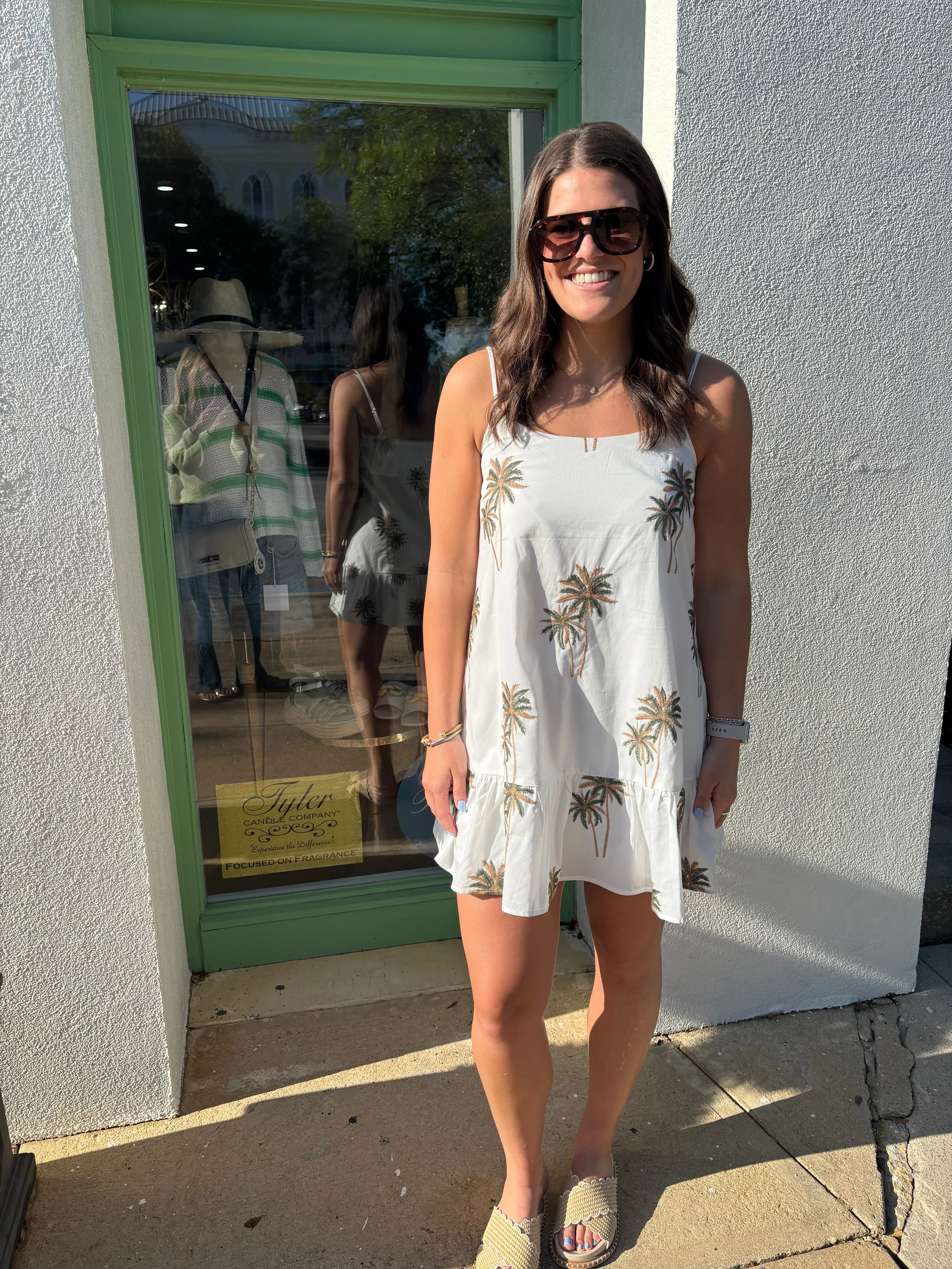 Palm Embroidered Mini Dress