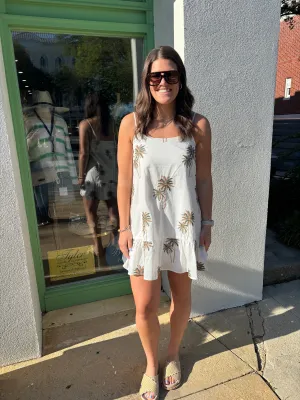 Palm Embroidered Mini Dress