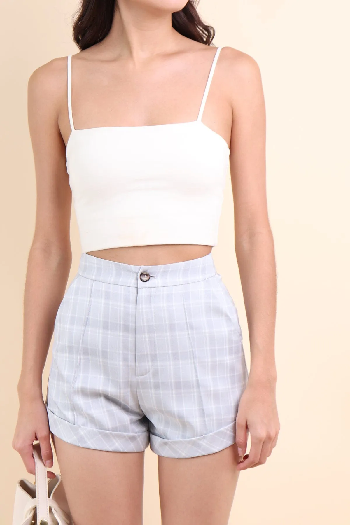 PALMER CHECKS CUFFED SHORTS IN GREY BLUE