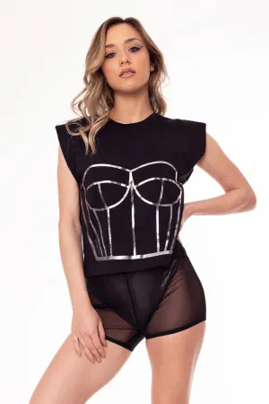 Paradise Chick Medusa Corset T-Shirt - Metallic
