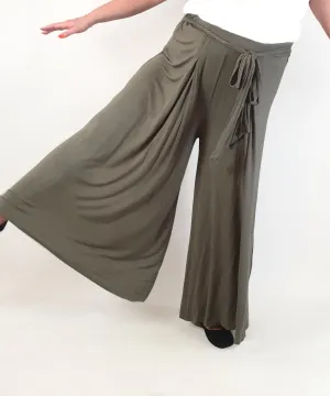 Peach green wide leg stretchy comfy pants size 18