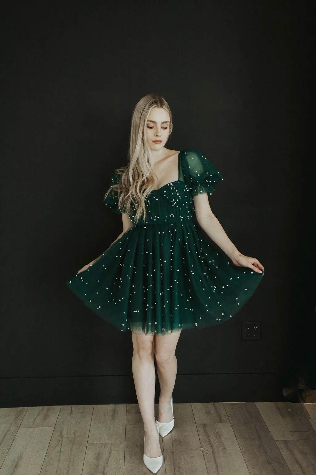 Pearl Mini Dress - Forest Green