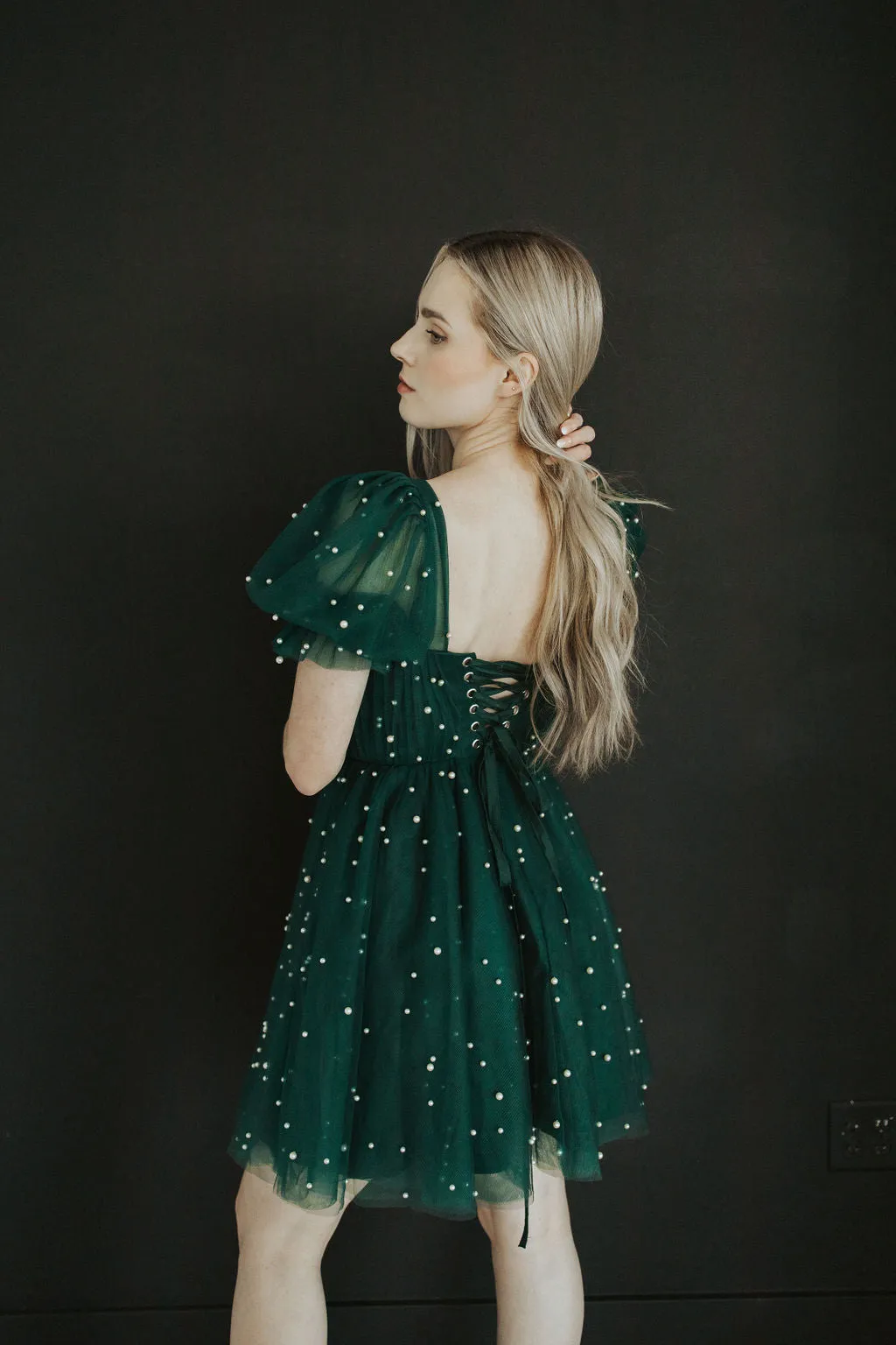 Pearl Mini Dress - Forest Green