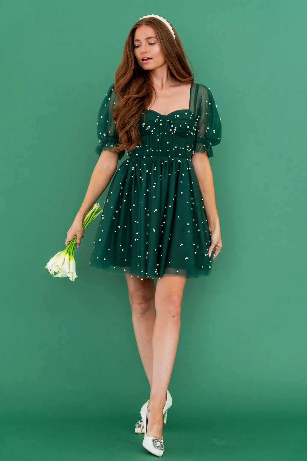 Pearl Mini Dress - Forest Green
