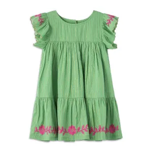 Peek Kids Flutter Sleeve Tiered Dress - Green