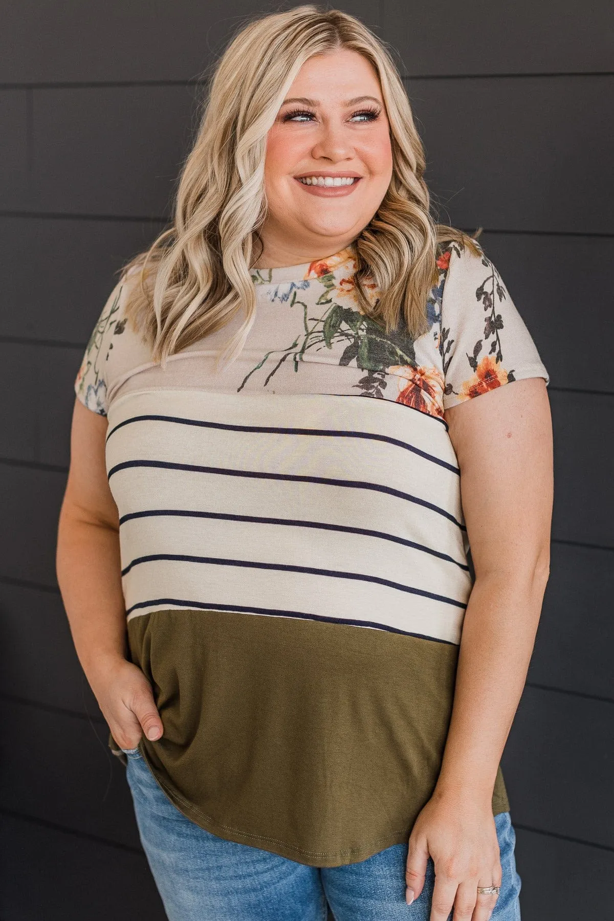 Perpetual Bliss Color Block Top- Ivory & Olive