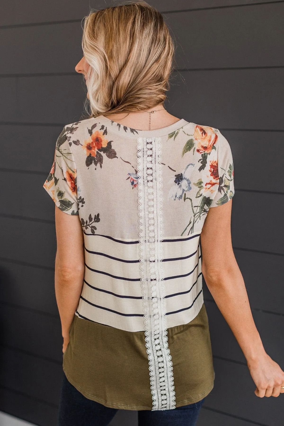 Perpetual Bliss Color Block Top- Ivory & Olive