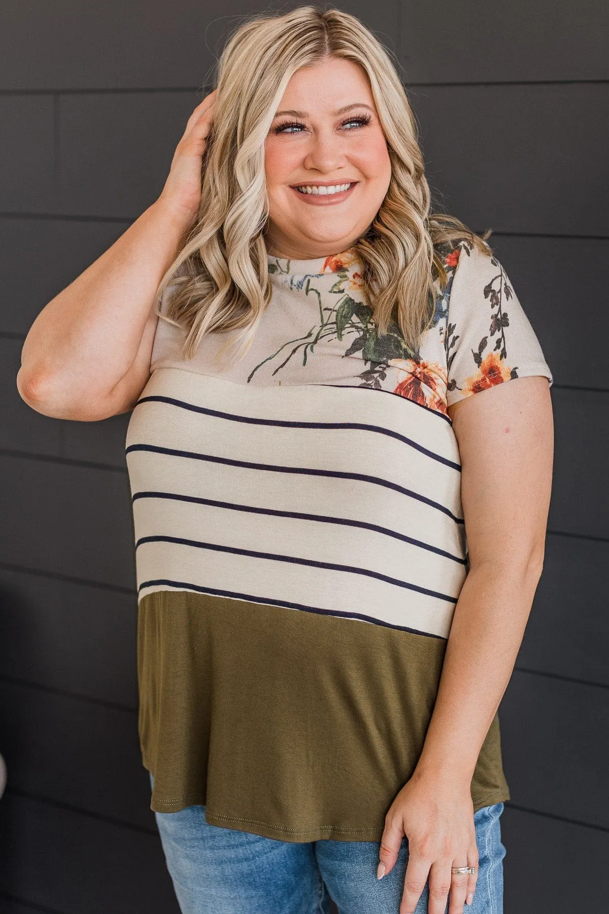 Perpetual Bliss Color Block Top- Ivory & Olive