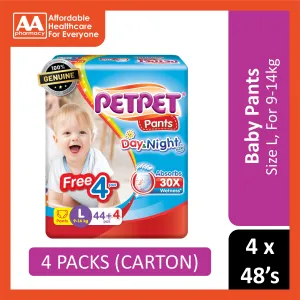 PetPet Day and Night Baby Pants Size L 44's 4's (For 9-14kg) [4 Packs/Carton]