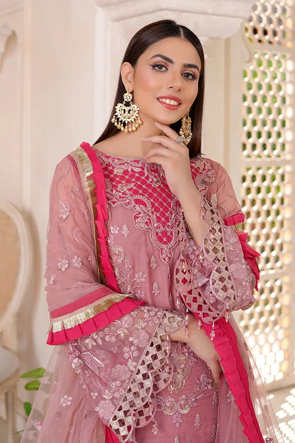 Pink Chiffon Net Kameez Sharara For Pakistani Wedding Dress