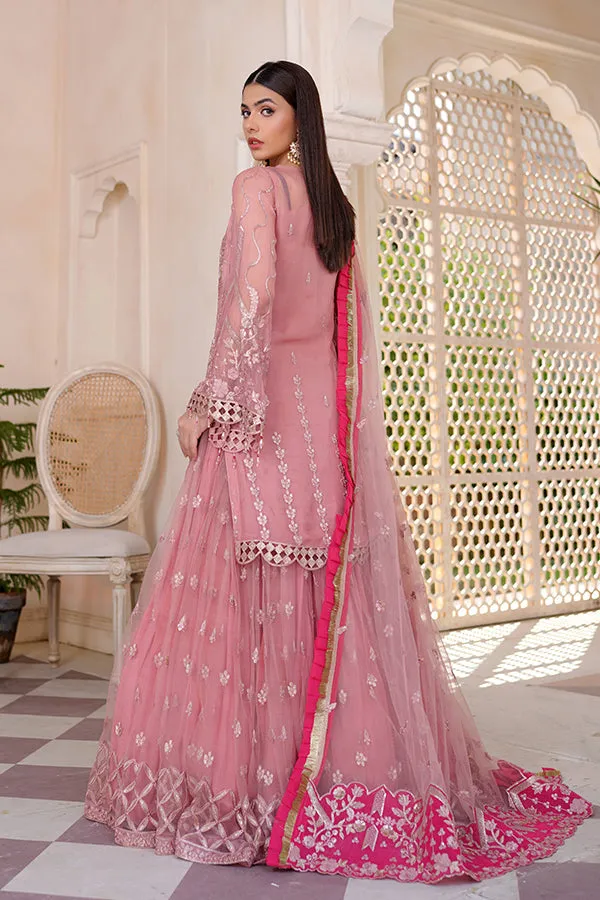 Pink Chiffon Net Kameez Sharara For Pakistani Wedding Dress