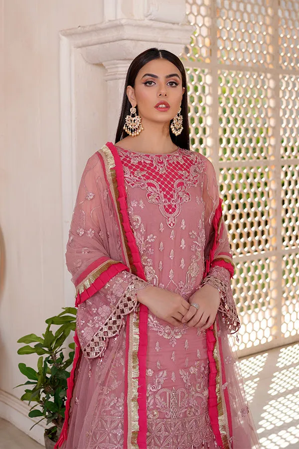 Pink Chiffon Net Kameez Sharara For Pakistani Wedding Dress