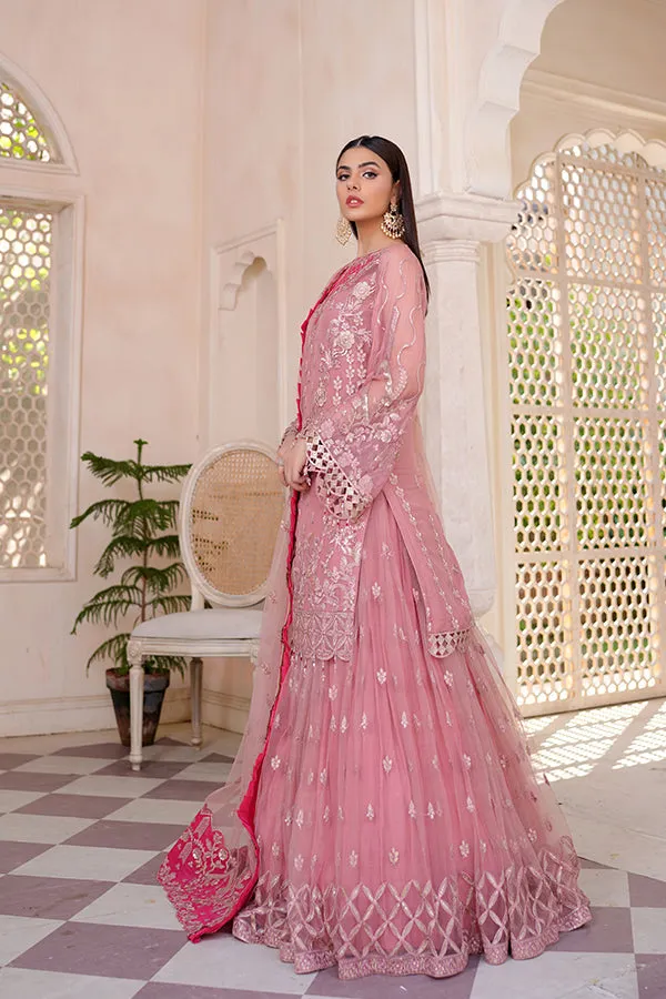 Pink Chiffon Net Kameez Sharara For Pakistani Wedding Dress
