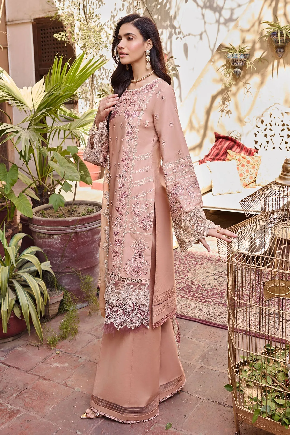 Pink Pakistani Embroidered Kameez Trousers with Dupatta Eid Dress