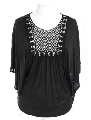 Plus Size Elegant Flower Crochet Black Blouse