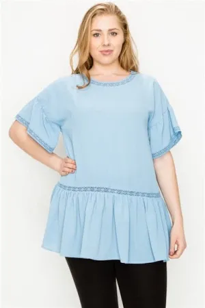 Plus Size Koshibo Crochet Ruffled Top Denim Blue - Pack of 6
