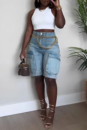 PNY4044 High-Waist Distressed Shorts