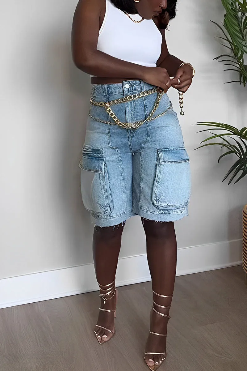 PNY4044 High-Waist Distressed Shorts