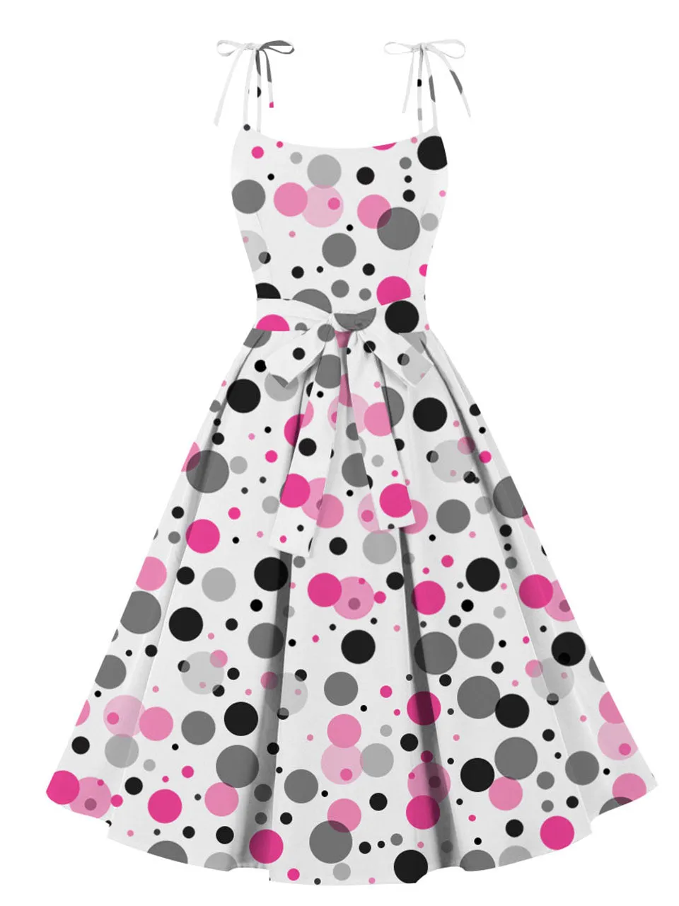 Polka Dots Print  Spaghetti Strap 1950s Vintage Swing Dress