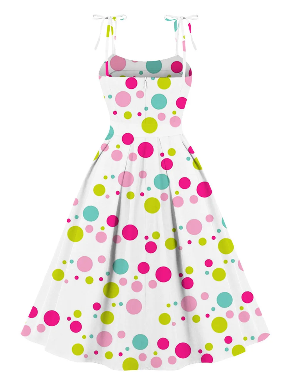 Polka Dots Print  Spaghetti Strap 1950s Vintage Swing Dress