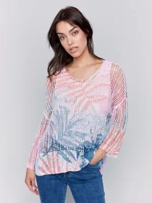Printed Fishnet Crochet Sweater - Tropical