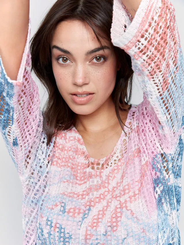 Printed Fishnet Crochet Sweater - Tropical