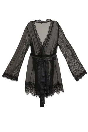Provence Sheer Shortie Robe Set - Black