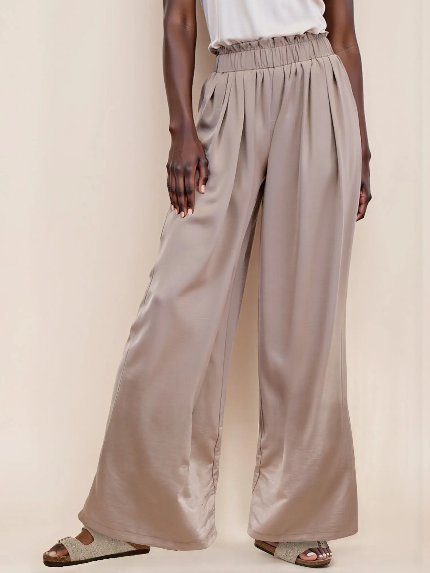 Pull On Satin Wide Leg Pants