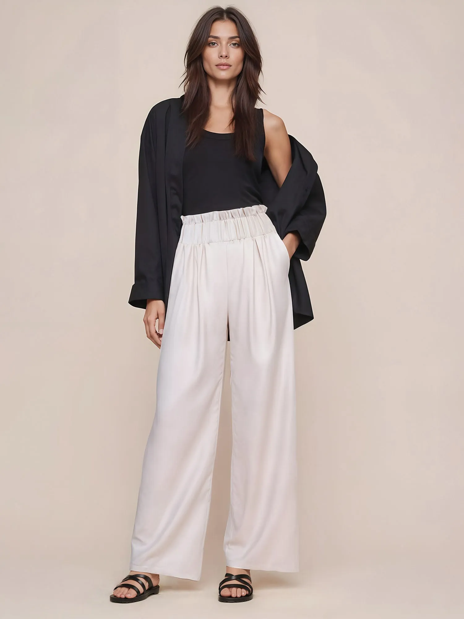 Pull On Satin Wide Leg Pants