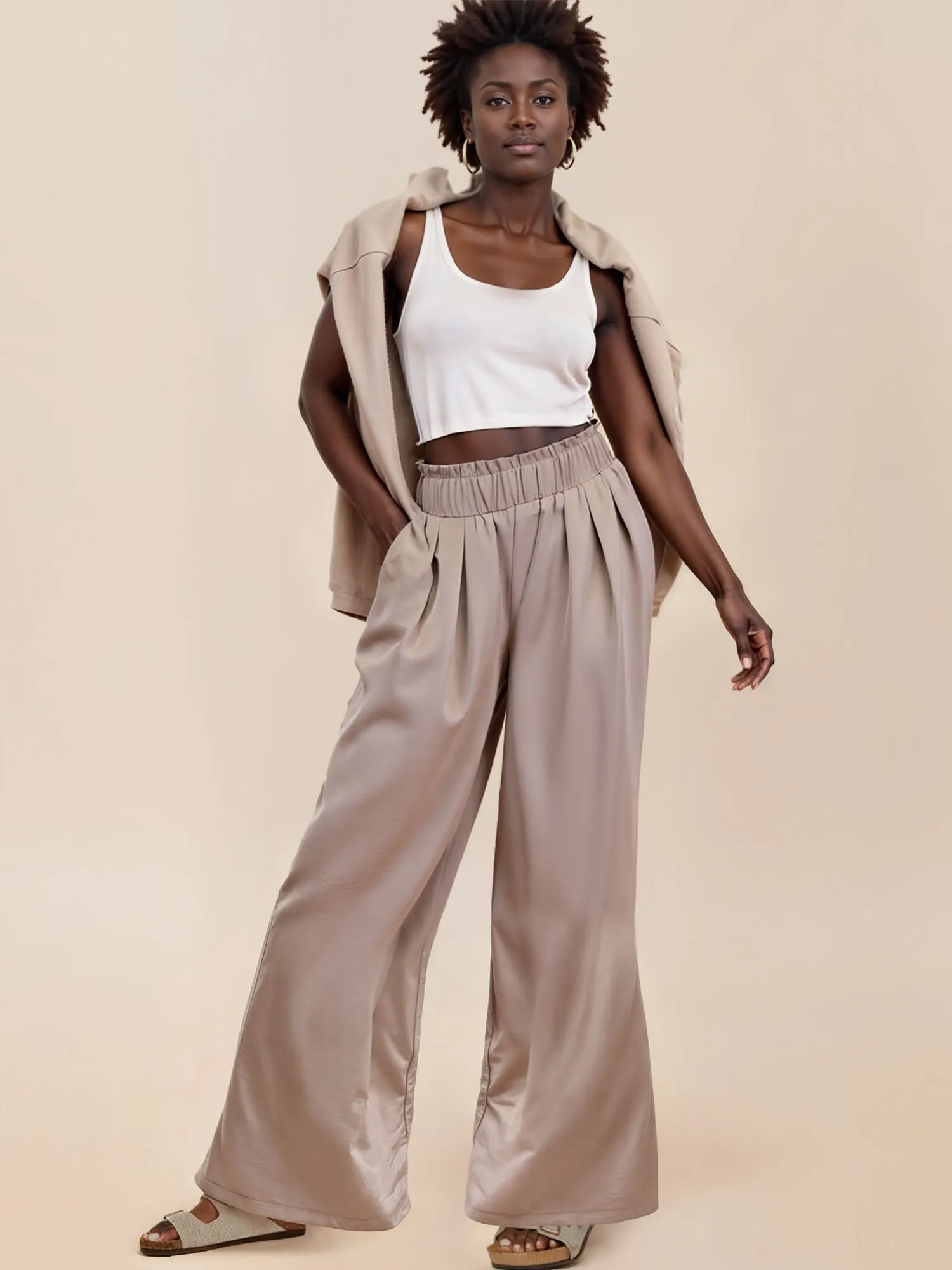Pull On Satin Wide Leg Pants