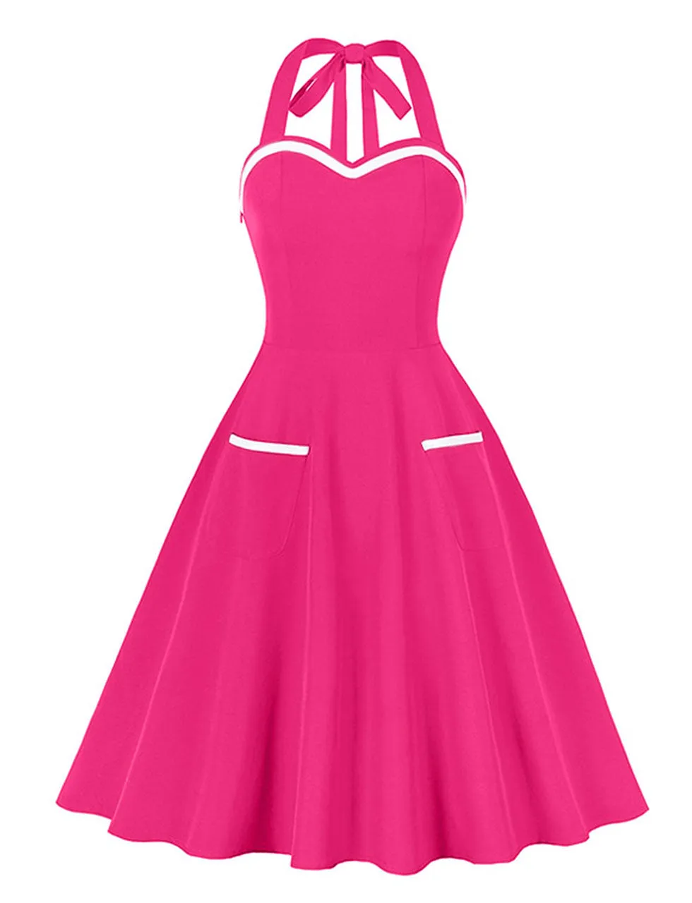 Purple Sweet Heart Halter Sleeveless 1950S Vintage Dress With Pockets