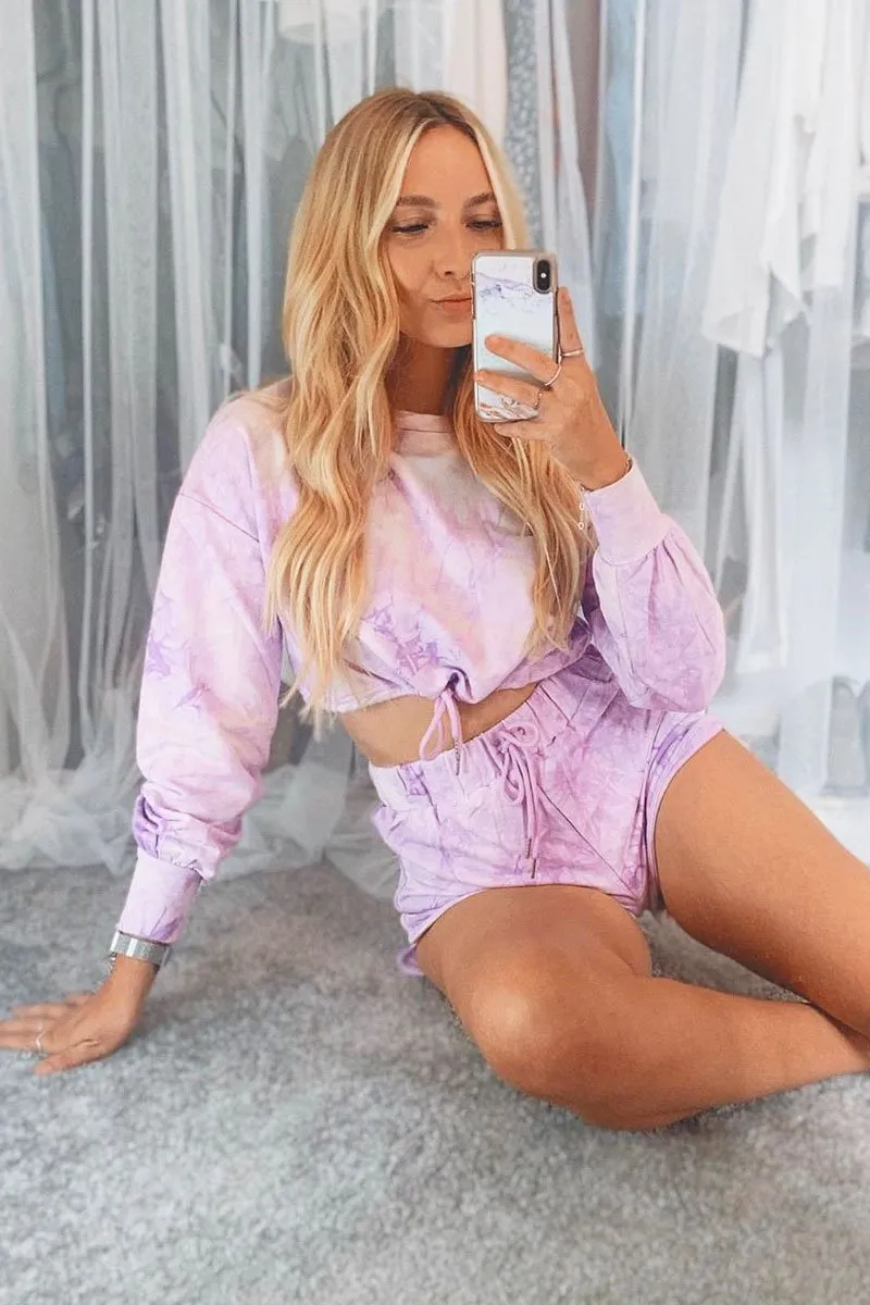 Purple Tie Dye Sweatshirt Shorts Loungewear Set - Jessa