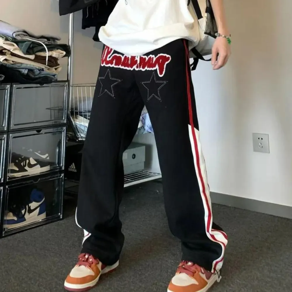 "Alphabet Jacquard Pentagram Drawstring" Sweatpants