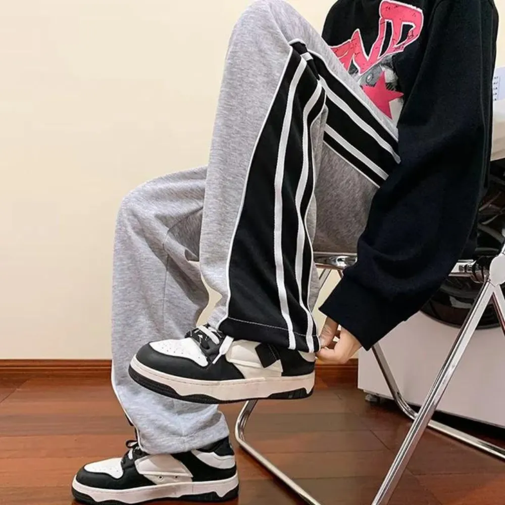 "Versatile Contrast Color Straight Leg" Sweatpants