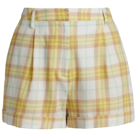 rag &amp; bone Ivy Plaid High Waist Cotton ShortsSize 10 YELLOW PLAID NWT