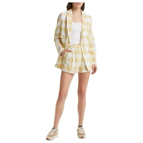 rag &amp; bone Ivy Plaid High Waist Cotton ShortsSize 10 YELLOW PLAID NWT