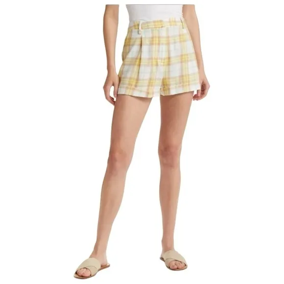 rag &amp; bone Ivy Plaid High Waist Cotton ShortsSize 10 YELLOW PLAID NWT