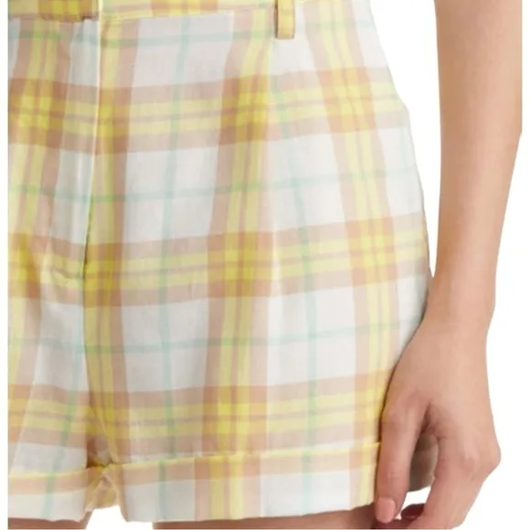 rag &amp; bone Ivy Plaid High Waist Cotton ShortsSize 10 YELLOW PLAID NWT