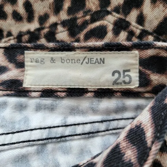 Rag &amp; Bone Rolled Cuff Snow Leopard Print Jean Shorts